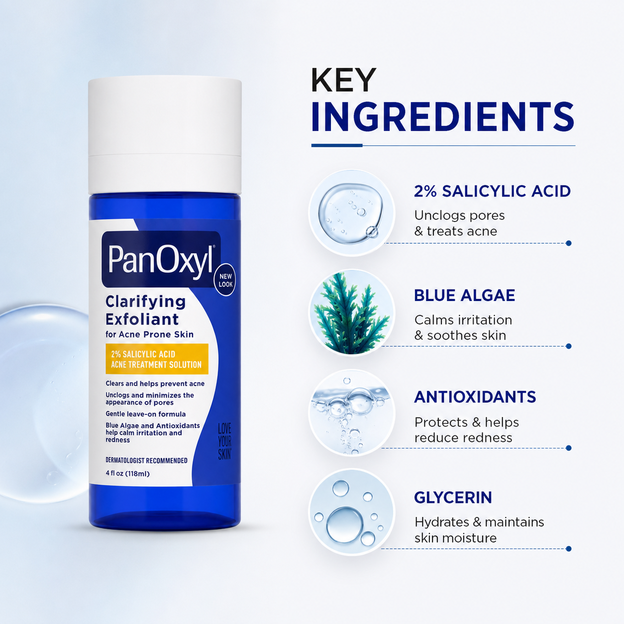 PanOxyl Clarifying Exfoliant acne exfoliating solution 118ml with salicylic acid for unclogging pores and reducing breakouts
