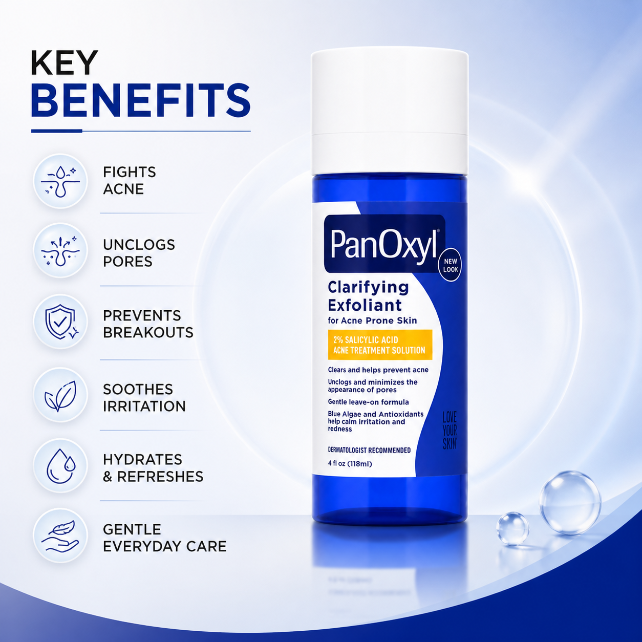 PanOxyl Clarifying Exfoliant acne exfoliating solution 118ml with salicylic acid for unclogging pores and reducing breakouts