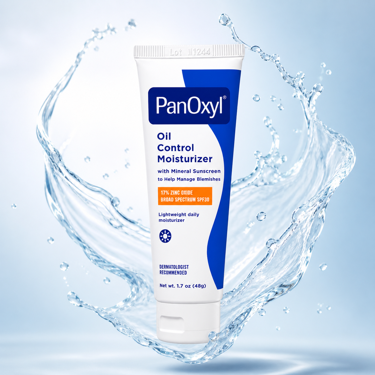 PanOxyl Oil Control Moisturizer with Mineral Sunscreen SPF30 48g tube for acne-prone skin with shine control and UV protection