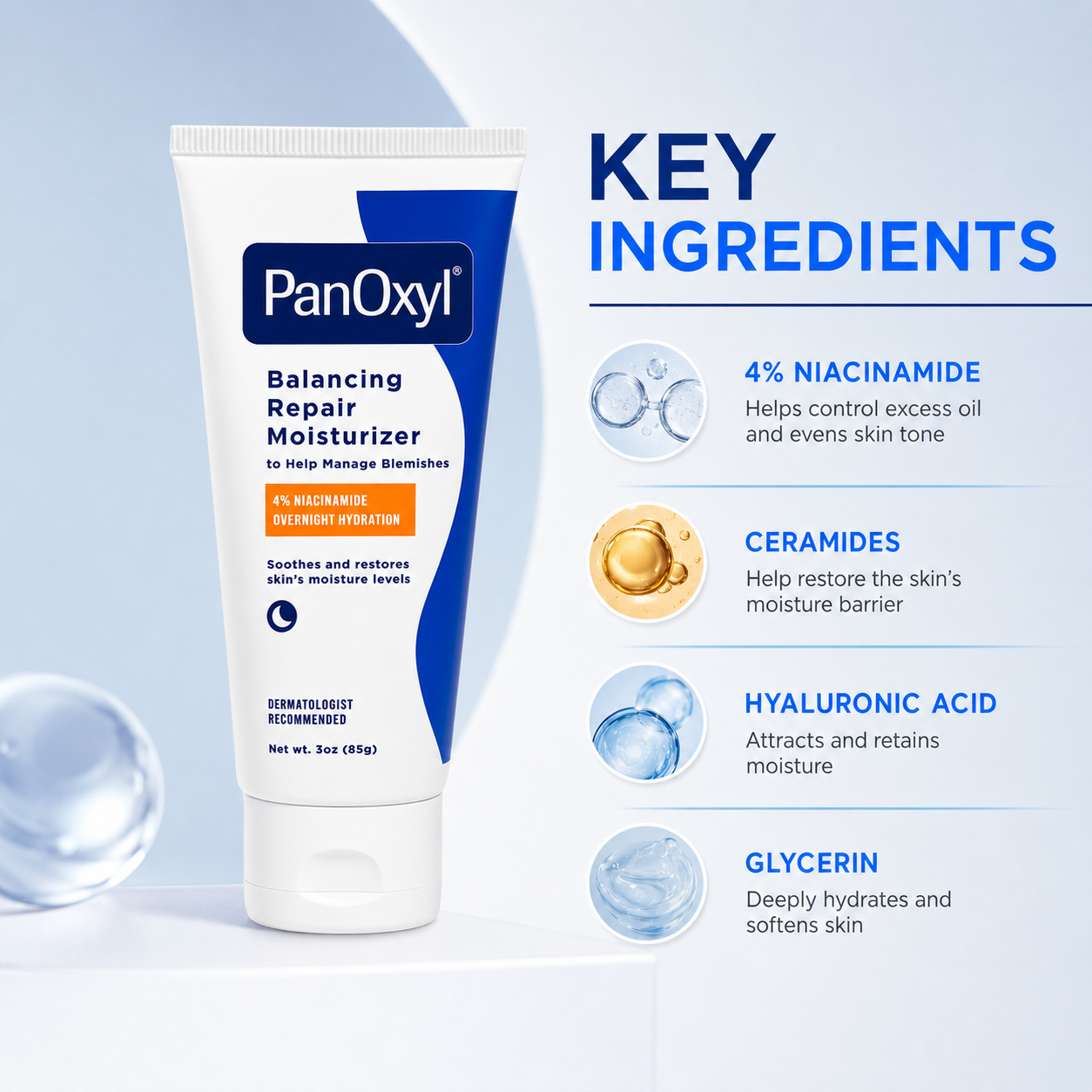 PanOxyl Balancing Repair Moisturizer 85g acne moisturizer with niacinamide for oil control and hydration