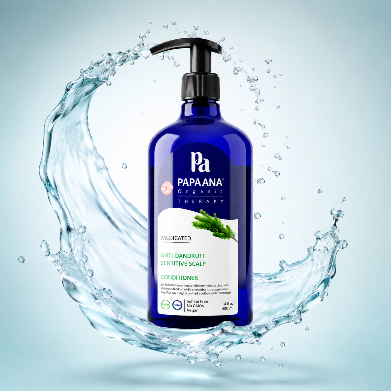 PAPAANA Organic Therapy Medicated Anti-Dandruff Sensitive Scalp Conditioner 400ml for reducing dandruff and soothing irritation.