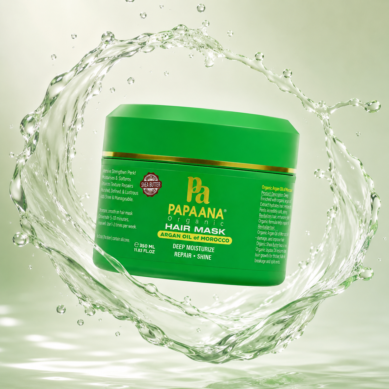 Papaana Organic Argan Oil Of Morocco Hair Mask 350ml deep conditioning hair mask for dry, frizzy hair with moisturizing and repair benefits.