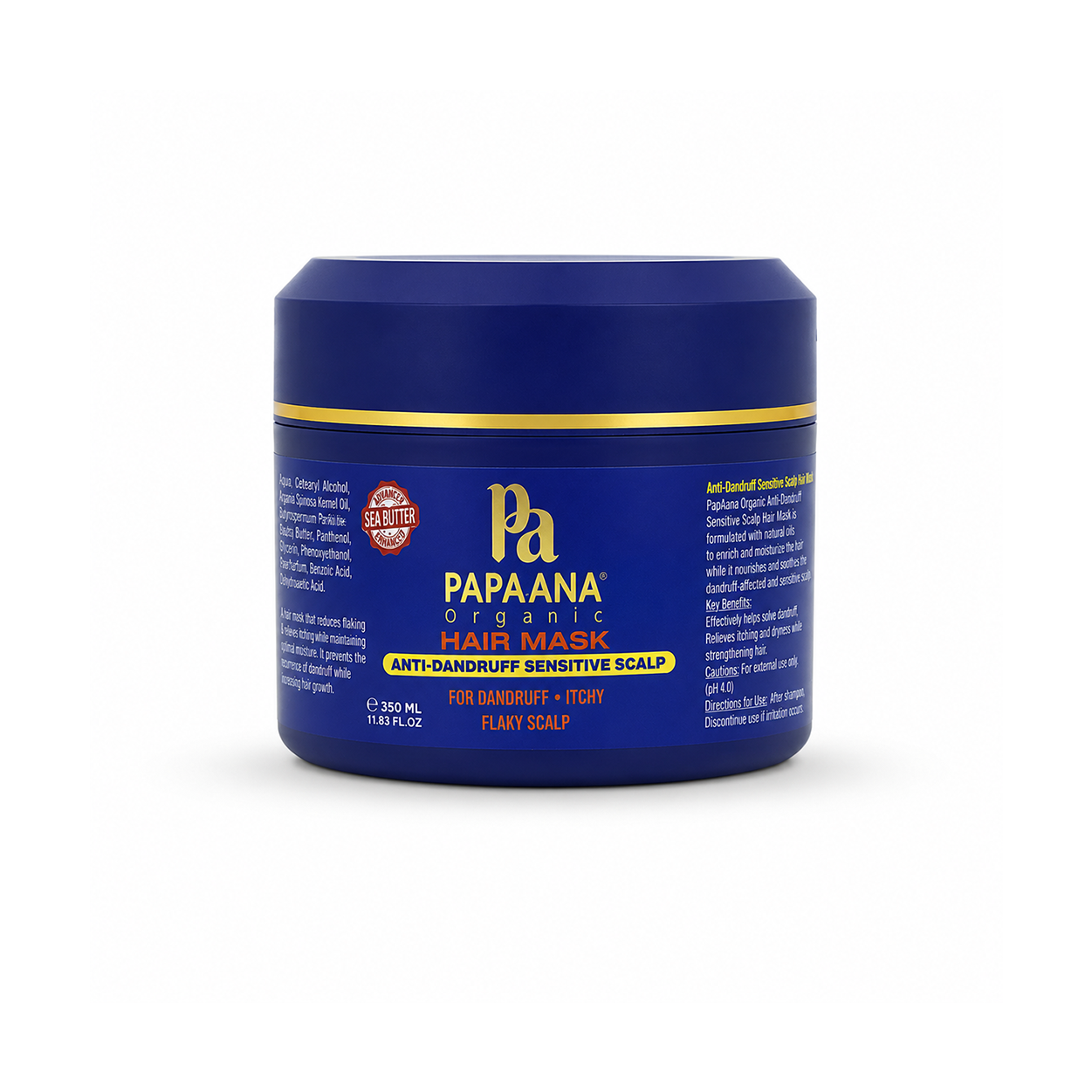 Papaana Organic Hair Mask Anti-Dandruff Sensitive Scalp 350ml hair mask for reducing dandruff, flakes and scalp irritation.