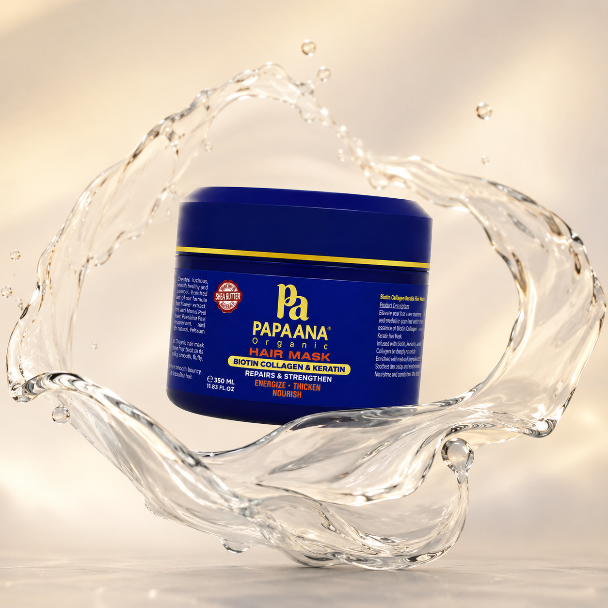 Papaana Organic Hair Mask Biotin Collagen & Keratin 350ml hair repair mask for strengthening damaged hair and reducing breakage.
