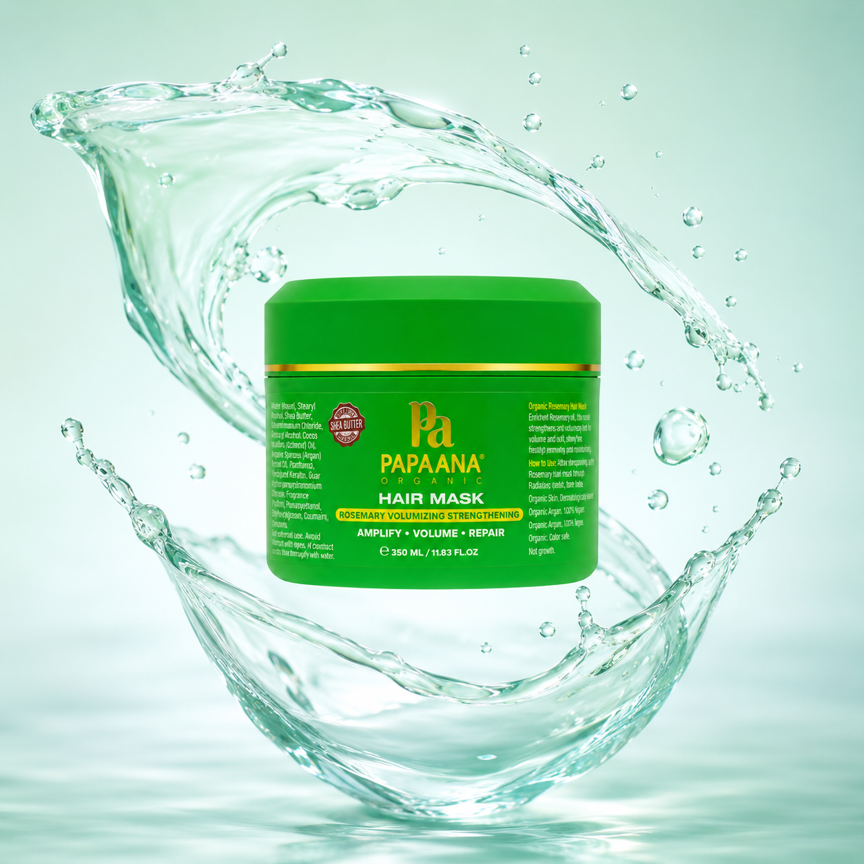 Papaana Organic Rosemary Volumizing Strengthening Hair Mask 350ml, volumizing hair mask that helps strengthen weak hair and improve fullness.