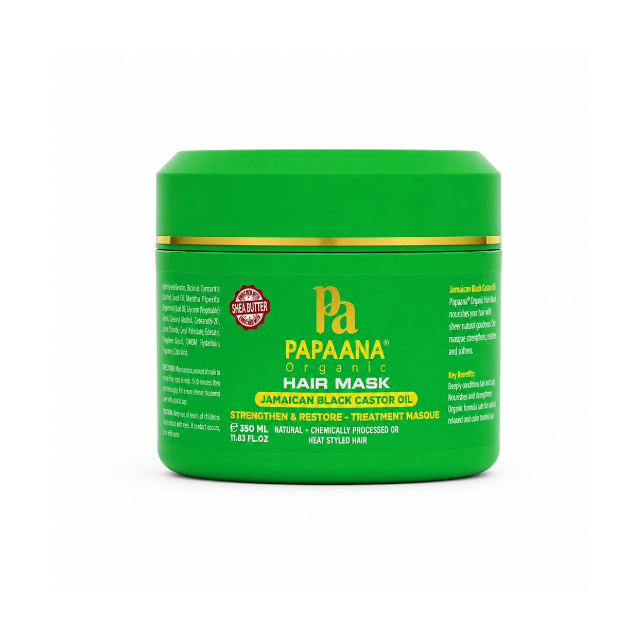 Papaana Organic Hair Mask Jamaican Black Castor Oil 350ml deep conditioning hair repair mask for dry, damaged and brittle hair.