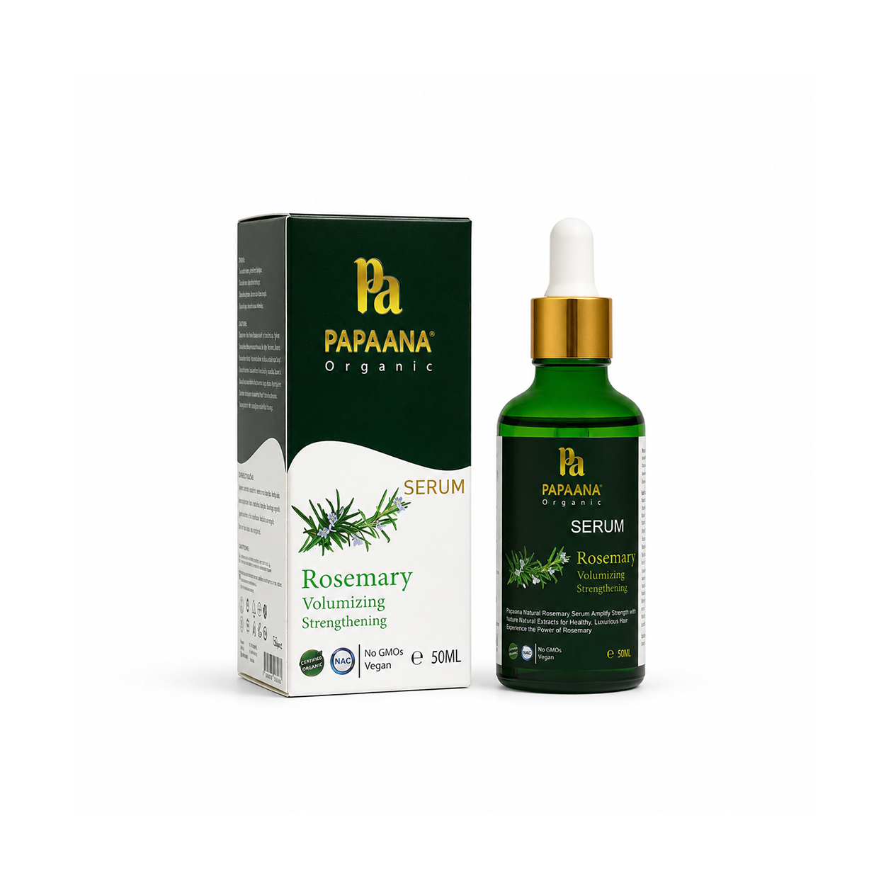 Papaana Organic Rosemary Volumizing Strengthening Serum 50ml hair growth serum with rosemary extract to help strengthen hair and improve volume.
