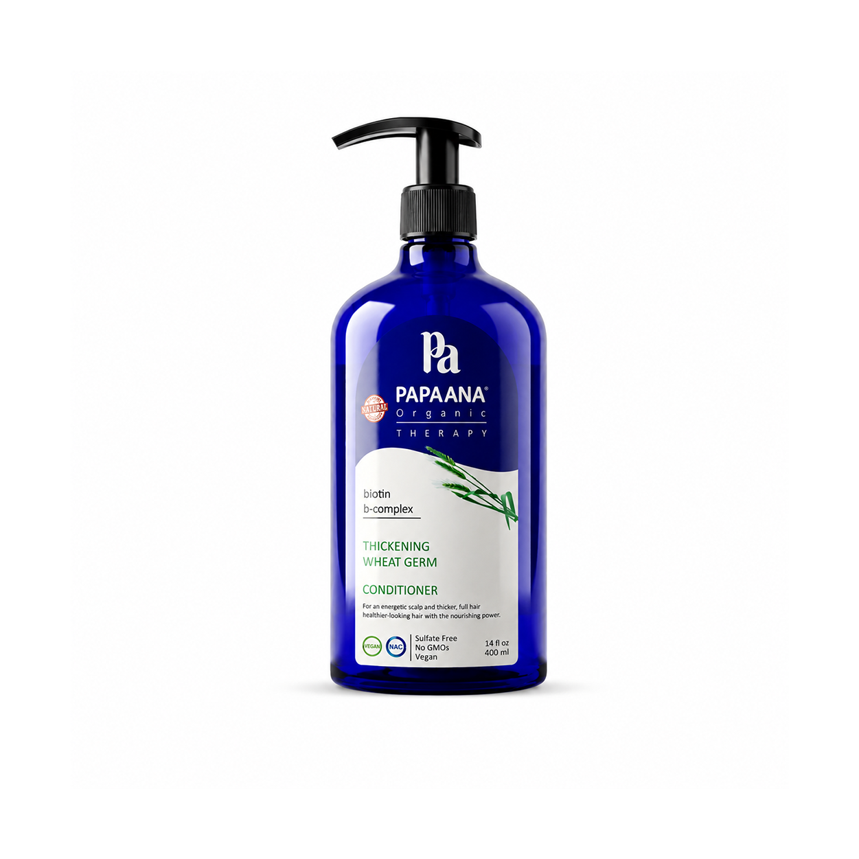 Papaana Organic Therapy Thickening Wheat Germ Conditioner 400ml, hair thickening conditioner with biotin and wheat germ for fuller-looking hair.