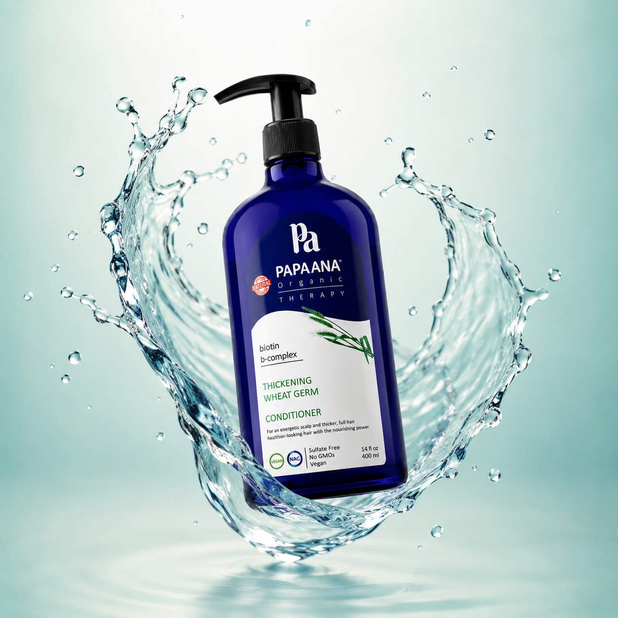 Papaana Organic Therapy Thickening Wheat Germ Conditioner 400ml, hair thickening conditioner with biotin and wheat germ for fuller-looking hair.