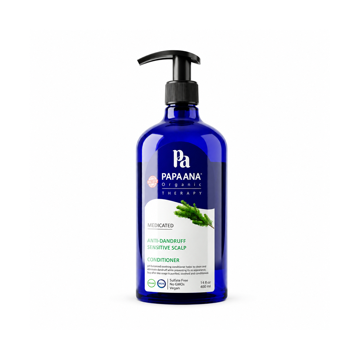 PAPAANA Organic Therapy Medicated Anti-Dandruff Sensitive Scalp Conditioner 400ml for reducing dandruff and soothing irritation.