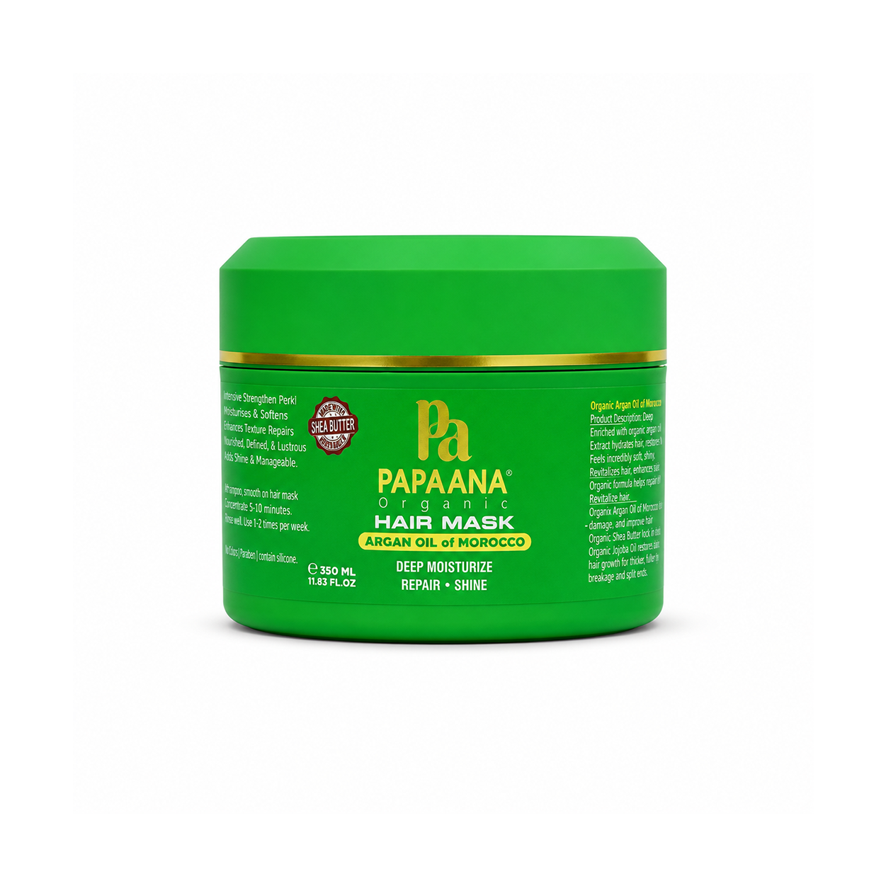 Papaana Organic Argan Oil Of Morocco Hair Mask 350ml deep conditioning hair mask for dry, frizzy hair with moisturizing and repair benefits.