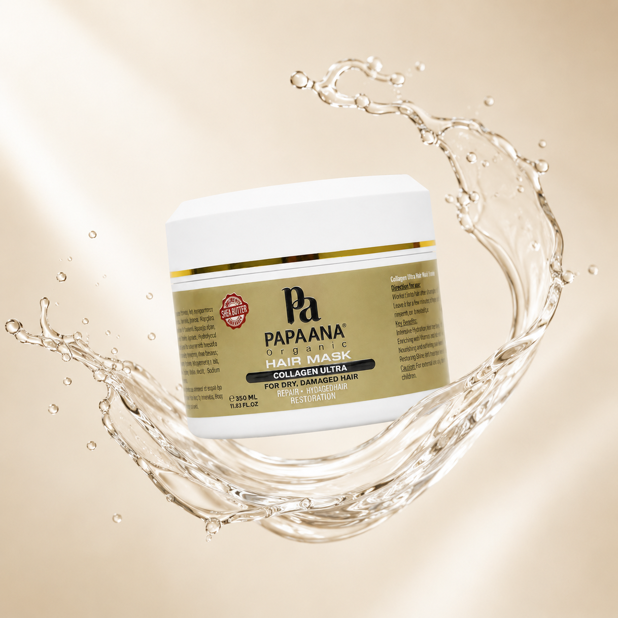 Papaana Organic Collagen Ultra Hair Mask 350ml hair repair mask for dry and damaged hair, formulated to nourish and restore softness and shine.