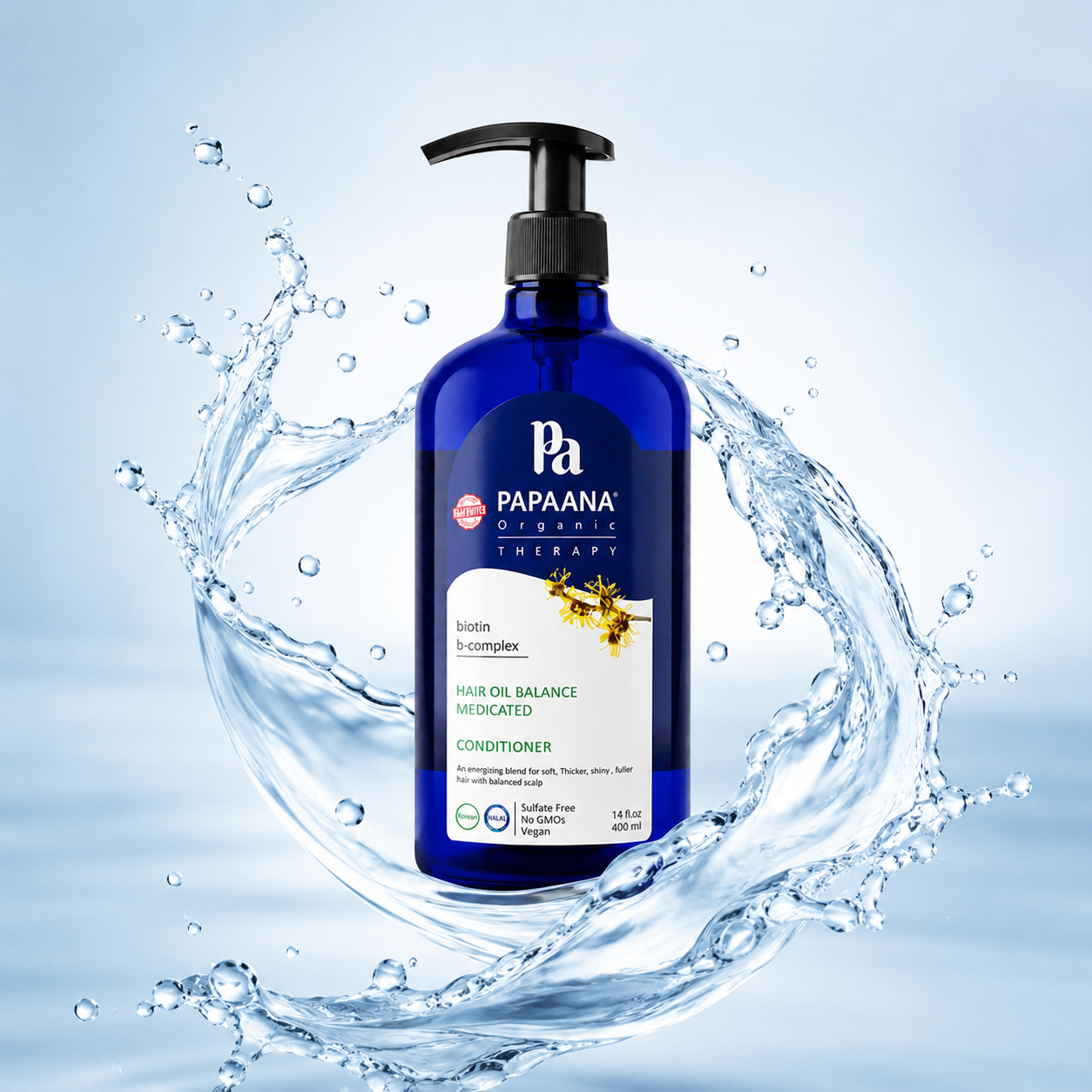 PAPAANA Organic Therapy Hair Oil Balance Medicated Conditioner 400ml bottle for oily scalp care and balanced, nourished hair.