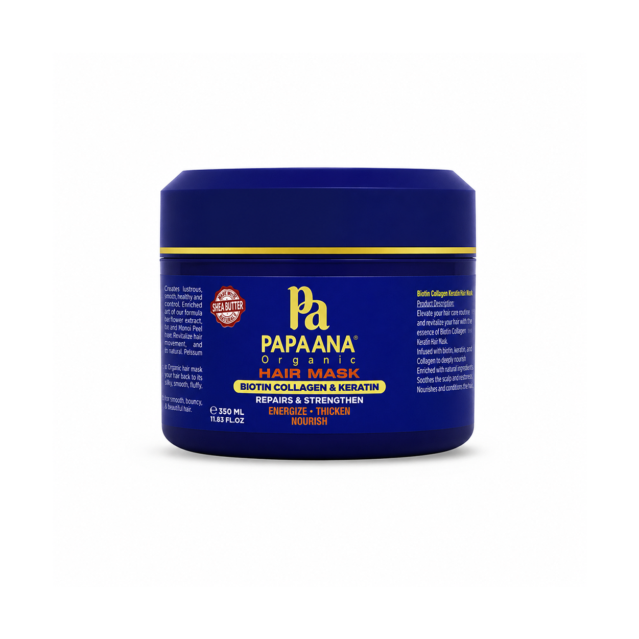 Papaana Organic Hair Mask Biotin Collagen & Keratin 350ml hair repair mask for strengthening damaged hair and reducing breakage.