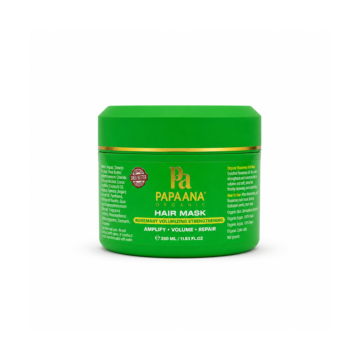 Papaana Organic Rosemary Volumizing Strengthening Hair Mask 350ml, volumizing hair mask that helps strengthen weak hair and improve fullness.