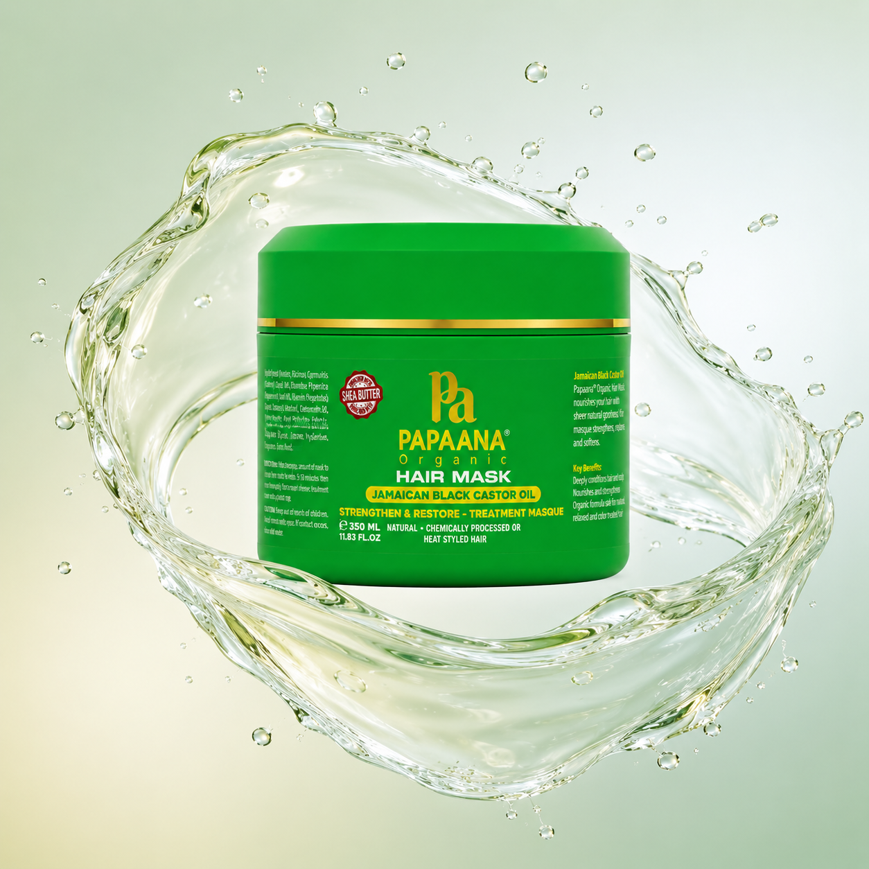 Papaana Organic Hair Mask Jamaican Black Castor Oil 350ml deep conditioning hair repair mask for dry, damaged and brittle hair.