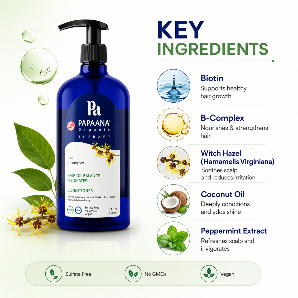PAPAANA Organic Therapy Hair Oil Balance Medicated Conditioner 400ml bottle for oily scalp care and balanced, nourished hair.