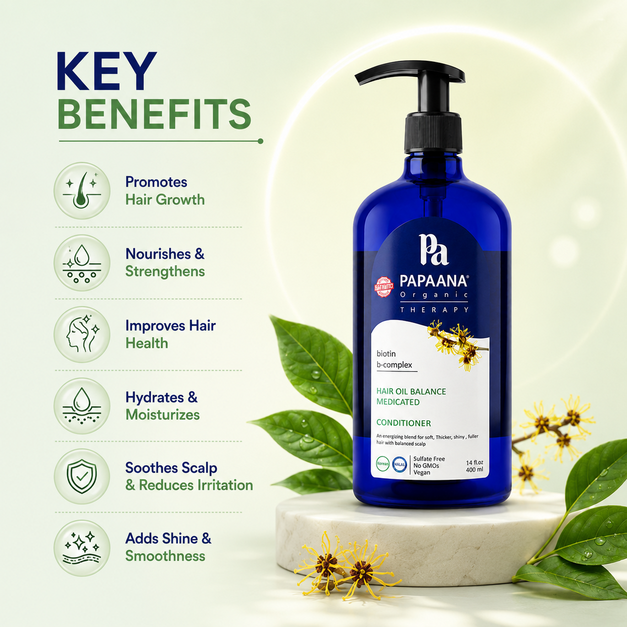 PAPAANA Organic Therapy Hair Oil Balance Medicated Conditioner 400ml bottle for oily scalp care and balanced, nourished hair.