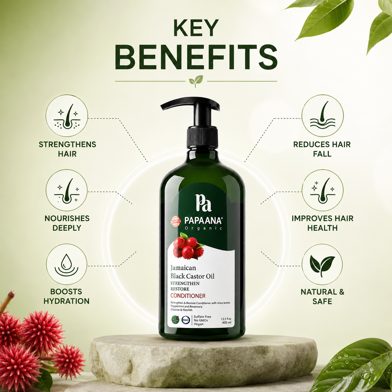Papaana Organic Jamaican Black Castor Oil Strengthen Restore Conditioner 400ml hair conditioner for strengthening weak roots and reducing hair fall.