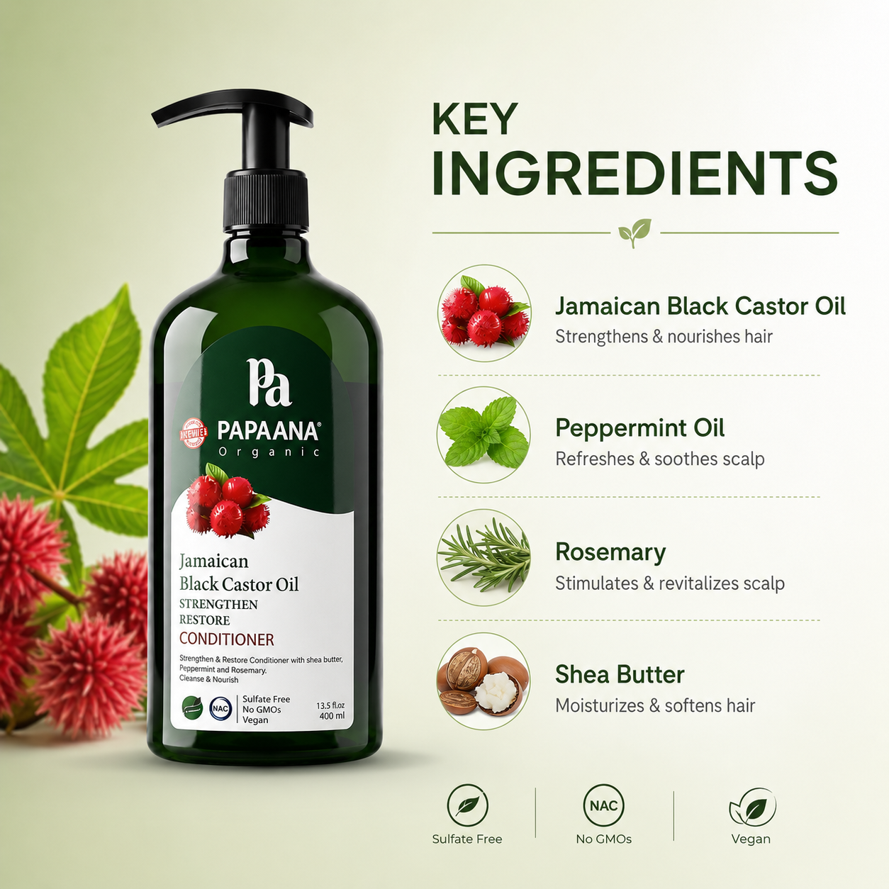 Papaana Organic Jamaican Black Castor Oil Strengthen Restore Conditioner 400ml hair conditioner for strengthening weak roots and reducing hair fall.