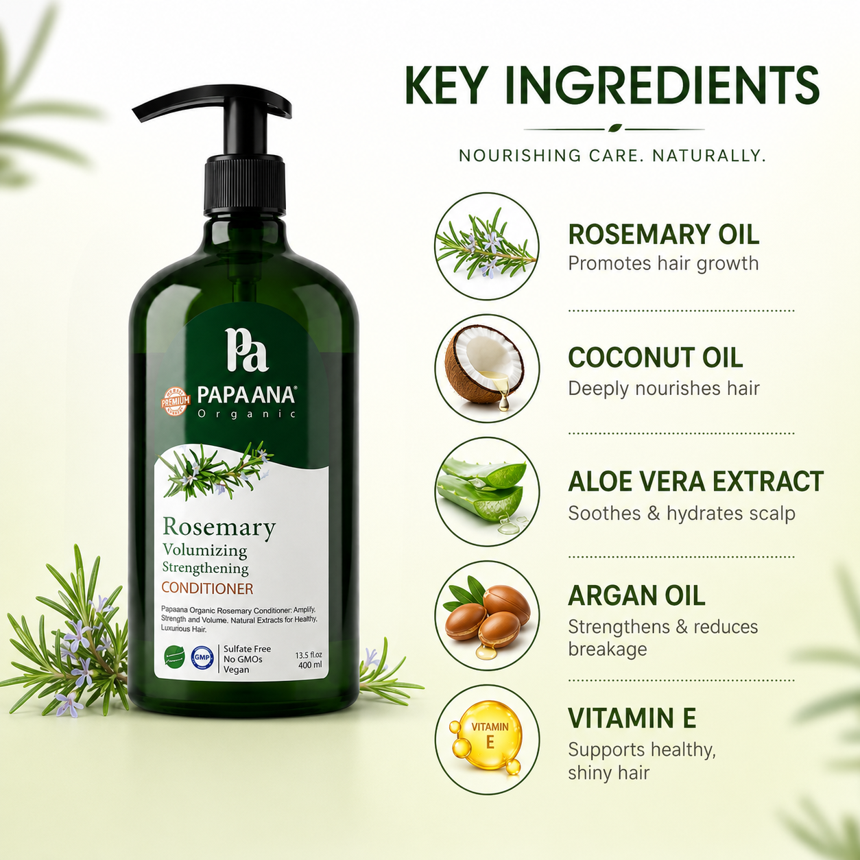 Papaana Organic Rosemary Volumizing Strengthening Conditioner 400ml hair conditioner for strengthening weak hair and adding volume to fine hair.