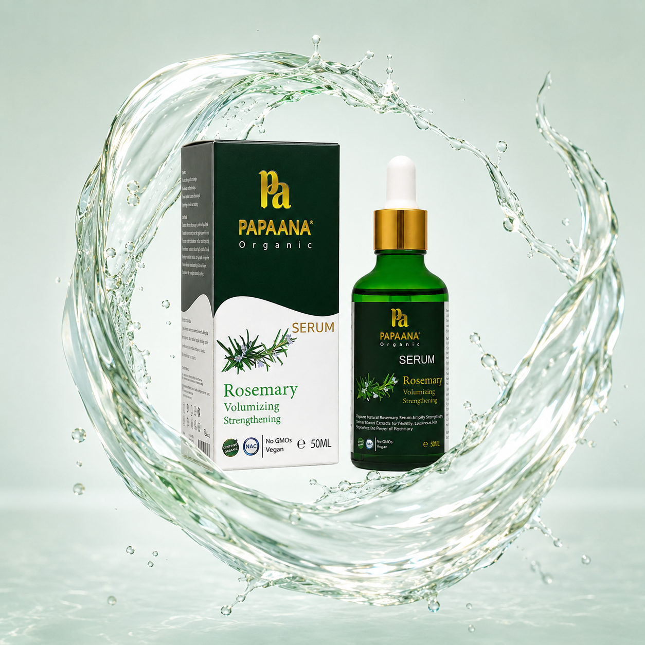 Papaana Organic Rosemary Volumizing Strengthening Serum 50ml hair growth serum with rosemary extract to help strengthen hair and improve volume.