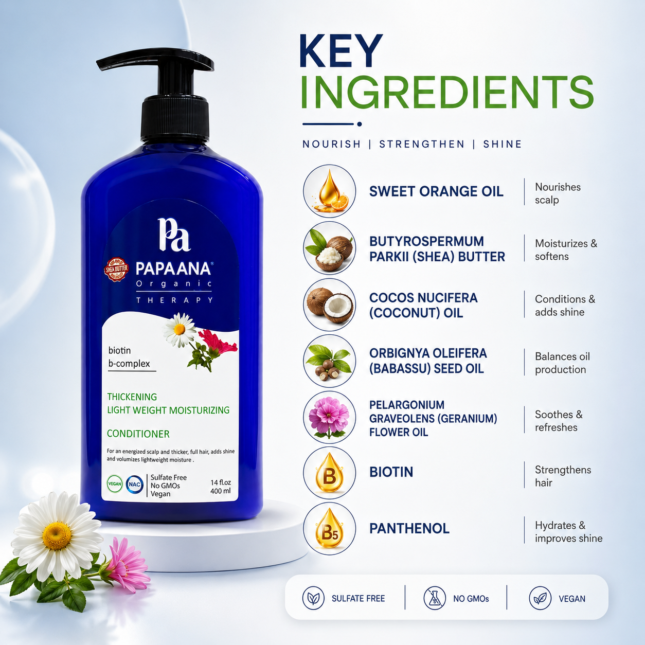 Papaana Organic Therapy Biotin B-Complex Thickening Light Weight Moisturizing Conditioner 400ml for fuller-looking, hydrated hair
