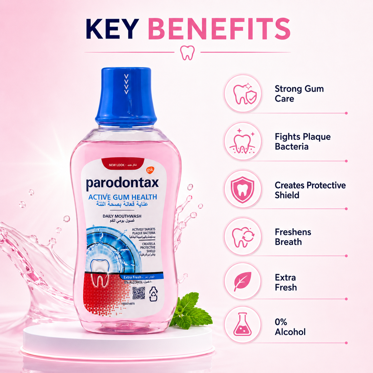 Parodontax Active Gum Health Daily Mouthwash 300ml for plaque bacteria and daily gum protection, 0% alcohol formula