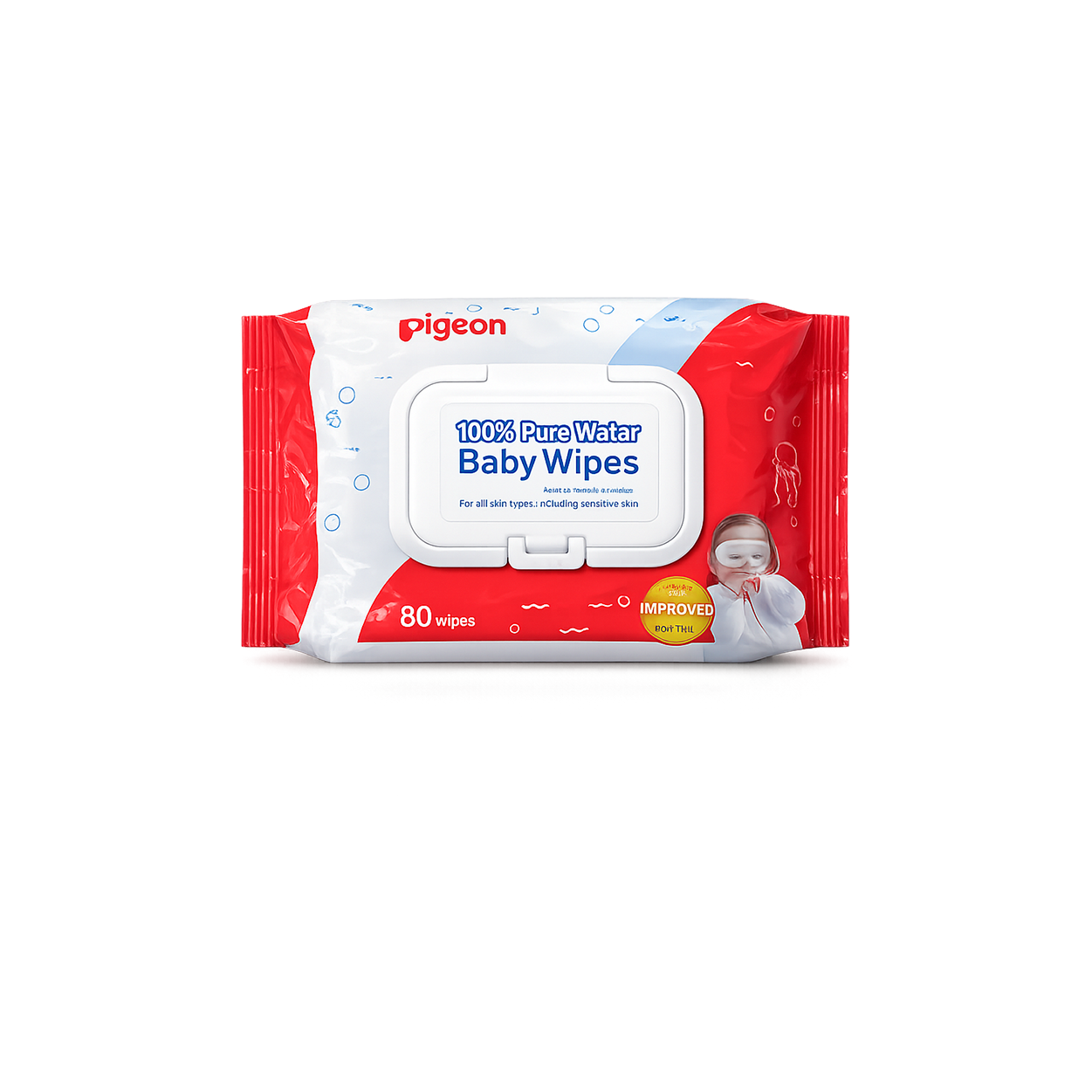 Pigeon 100% Pure Water Baby Wipes 80 Wipes baby wipes pack for sensitive skin, providing gentle daily cleansing and hygiene care for babies.