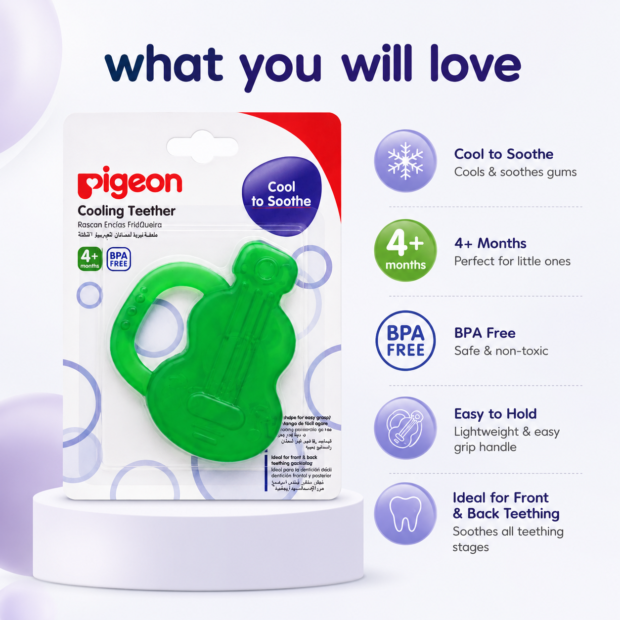 Pigeon Cooling Teether for babies 4+ months, BPA-free cooling teether designed to soothe sore gums and teething discomfort.