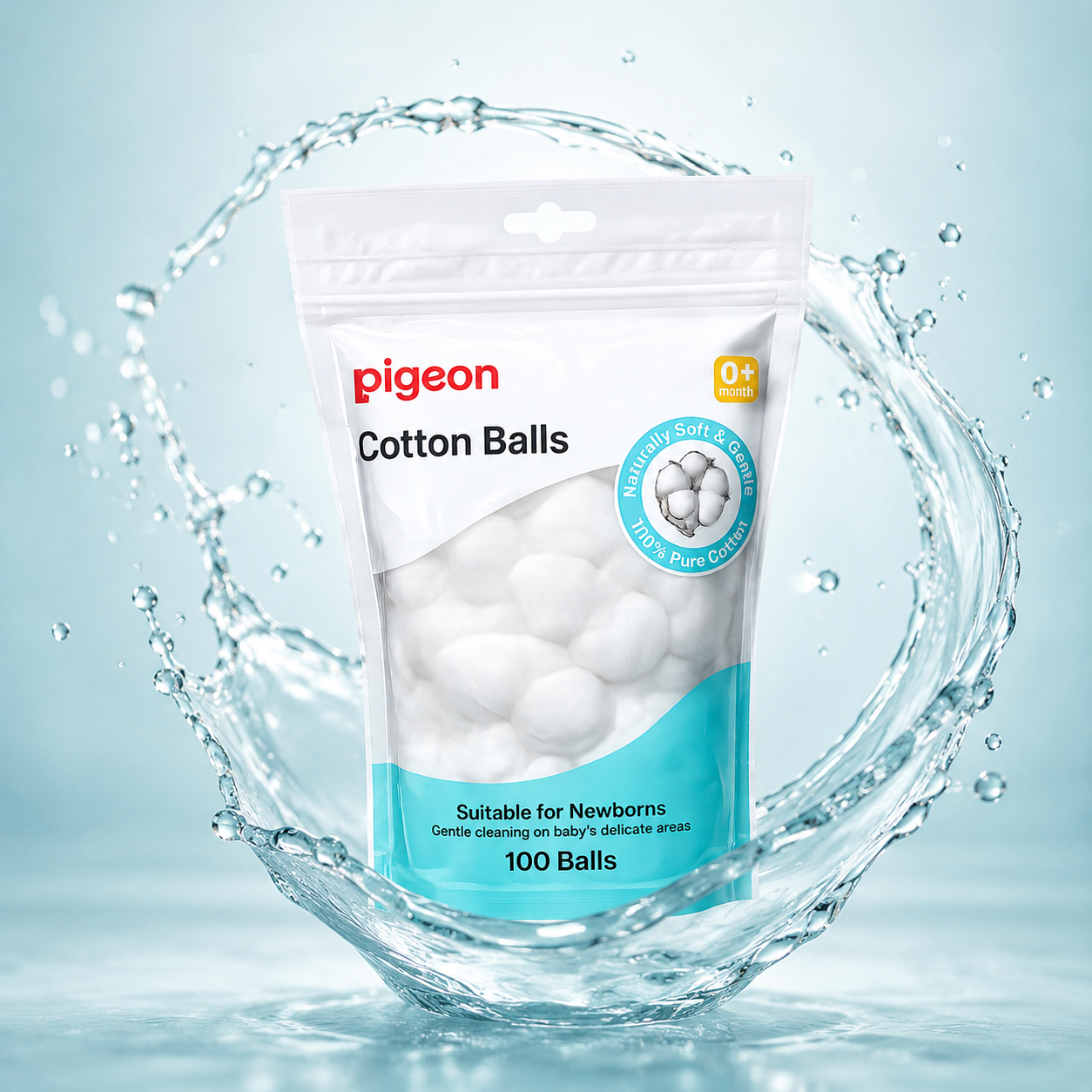 Pigeon Cotton Balls 100 Balls baby cotton balls made from 100% pure cotton for gentle newborn cleansing and delicate skin care.