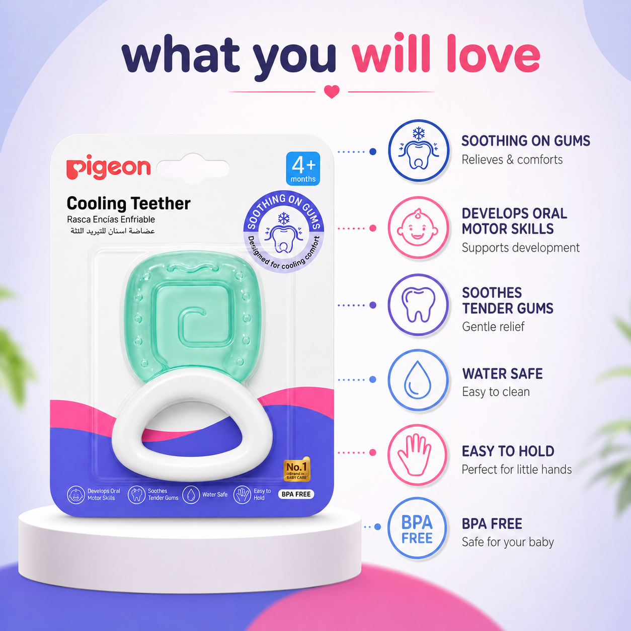 Pigeon Cooling Teether 4+ Months baby cooling teether with sterilized water filling for soothing tender gums and teething relief