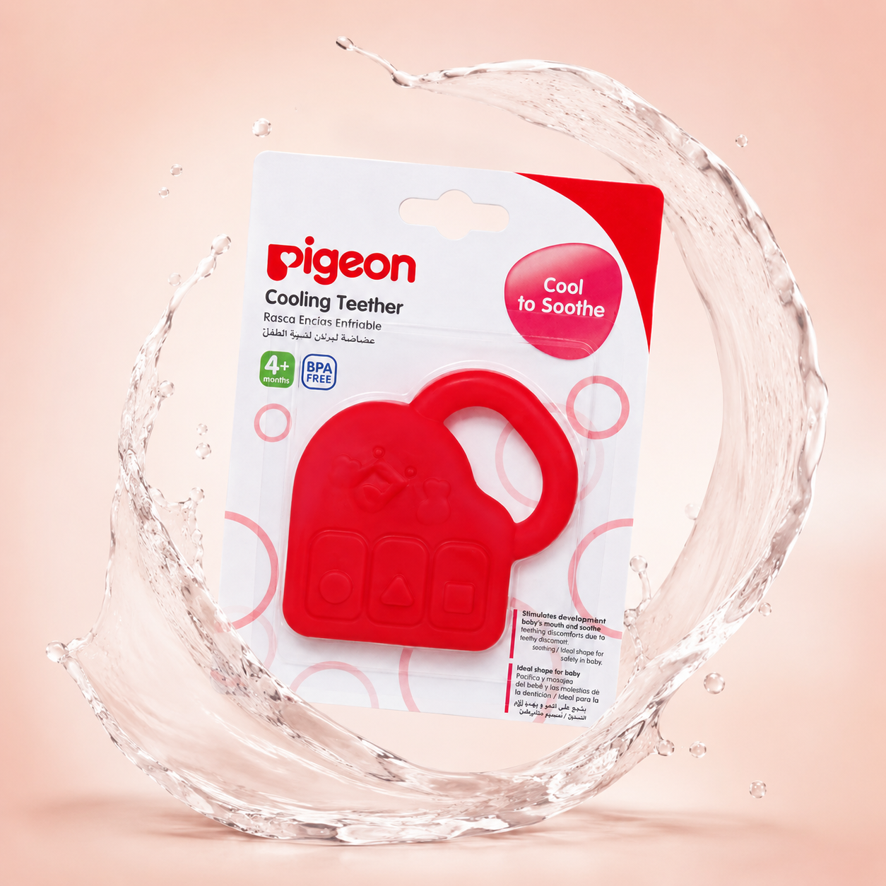 Pigeon Cooling Teether for babies 4+ months, BPA-free cooling teether designed to soothe sore gums and relieve teething discomfort.