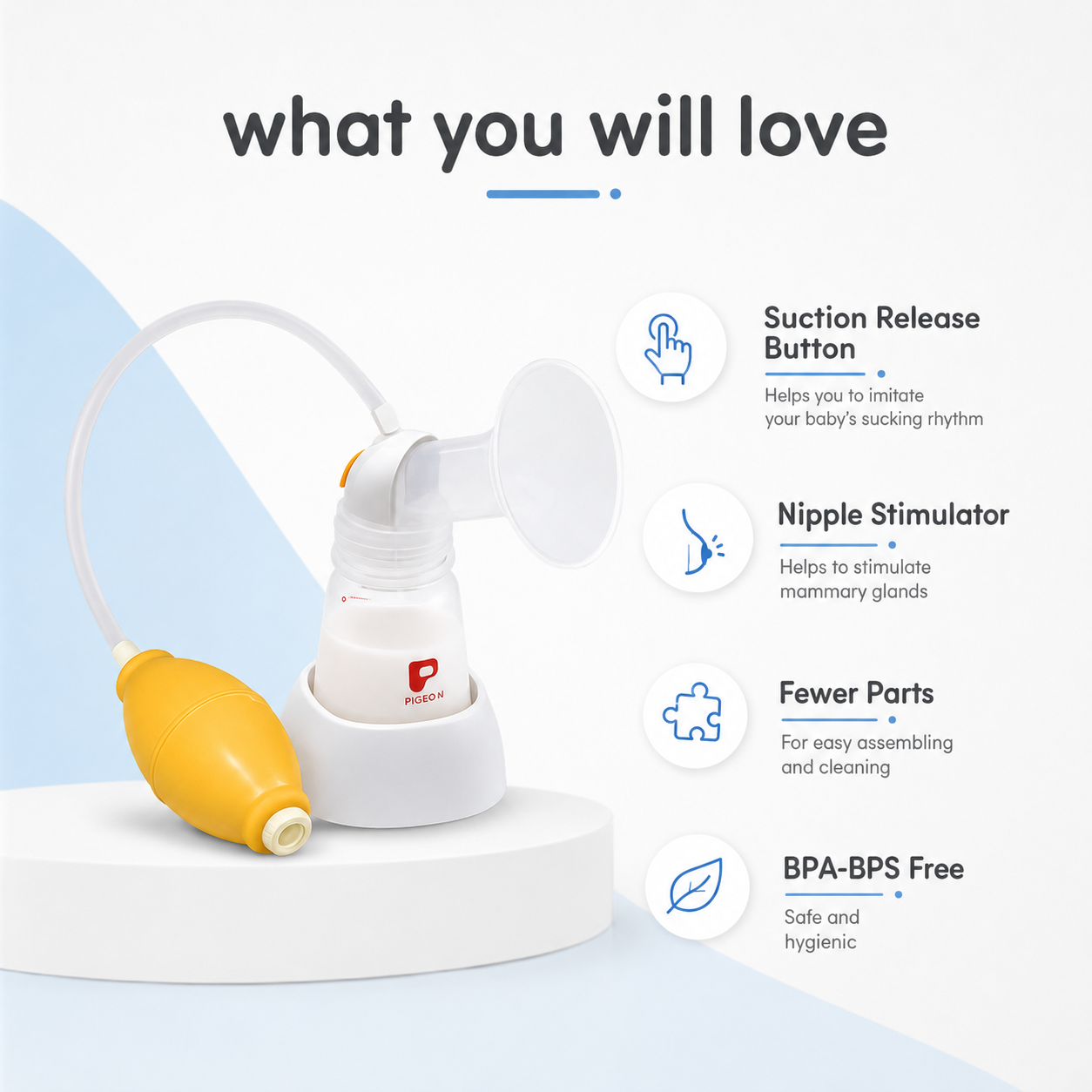 Pigeon Manual Breast Pump breastfeeding support device with BPA-BPS free design for comfortable breast milk expression, 1pc