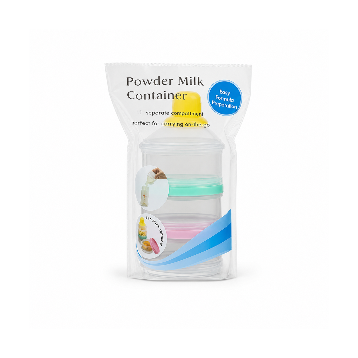 Powder Milk Container baby formula dispenser with separate compartments for easy formula preparation and portable feeding storage on the go.
