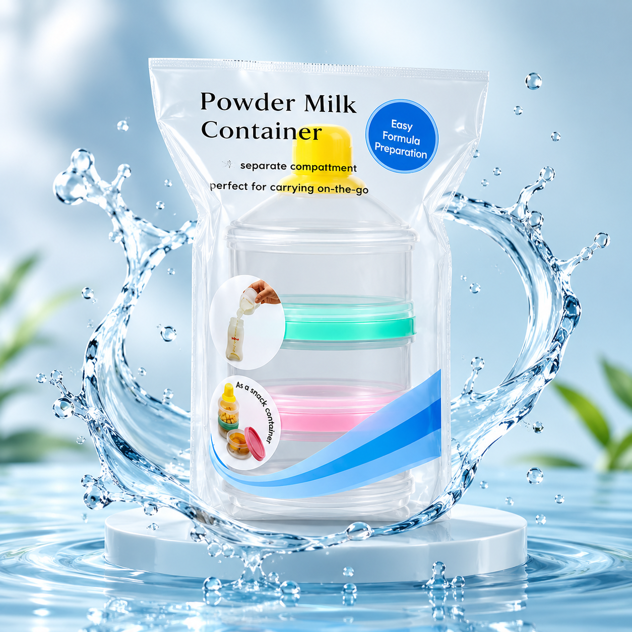 Powder Milk Container baby formula dispenser with separate compartments for easy formula preparation and portable feeding storage on the go.