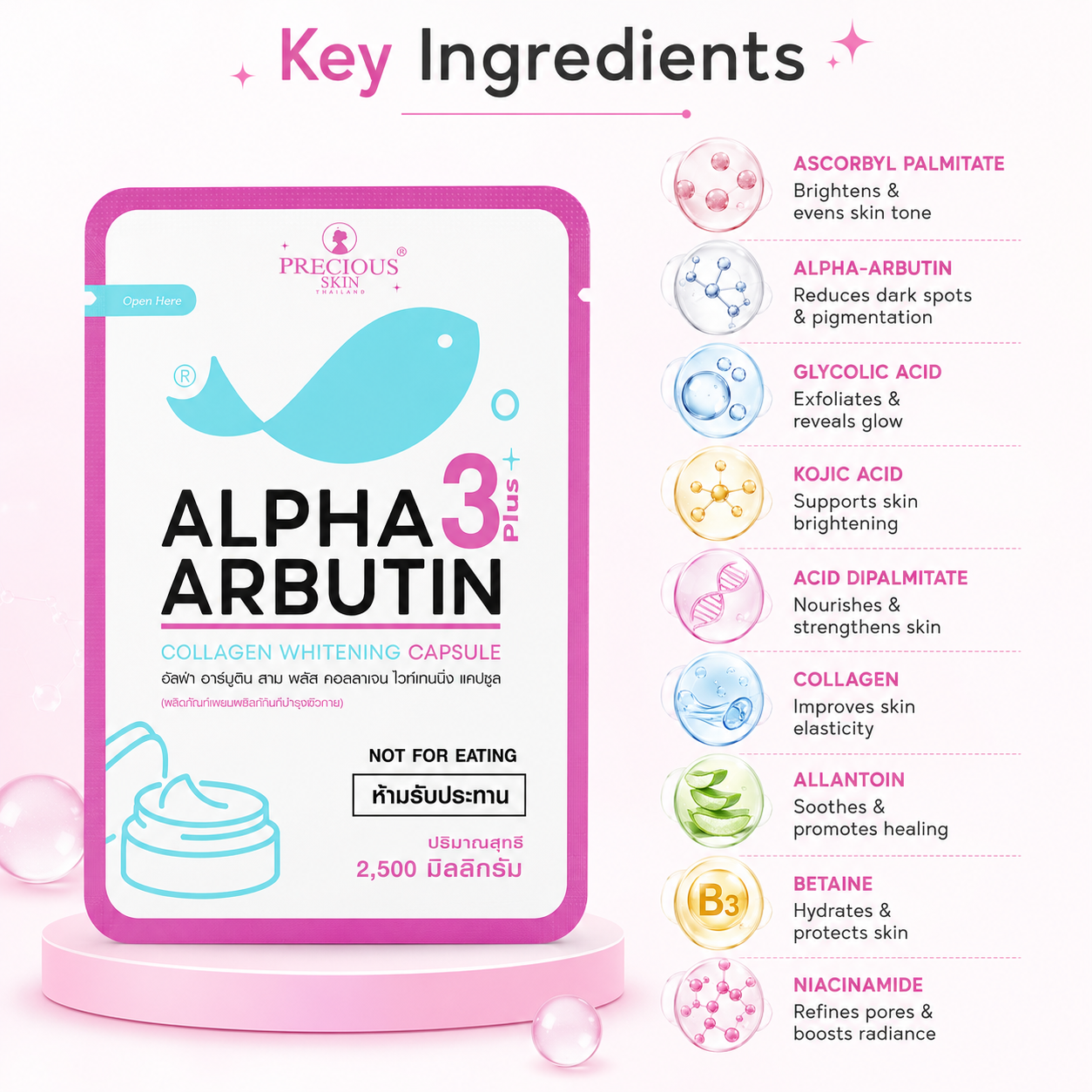 Precious Skin Alpha Arbutin 3 Plus Collagen Whitening Capsule 2500mg skin brightening capsule for dark spots and uneven tone