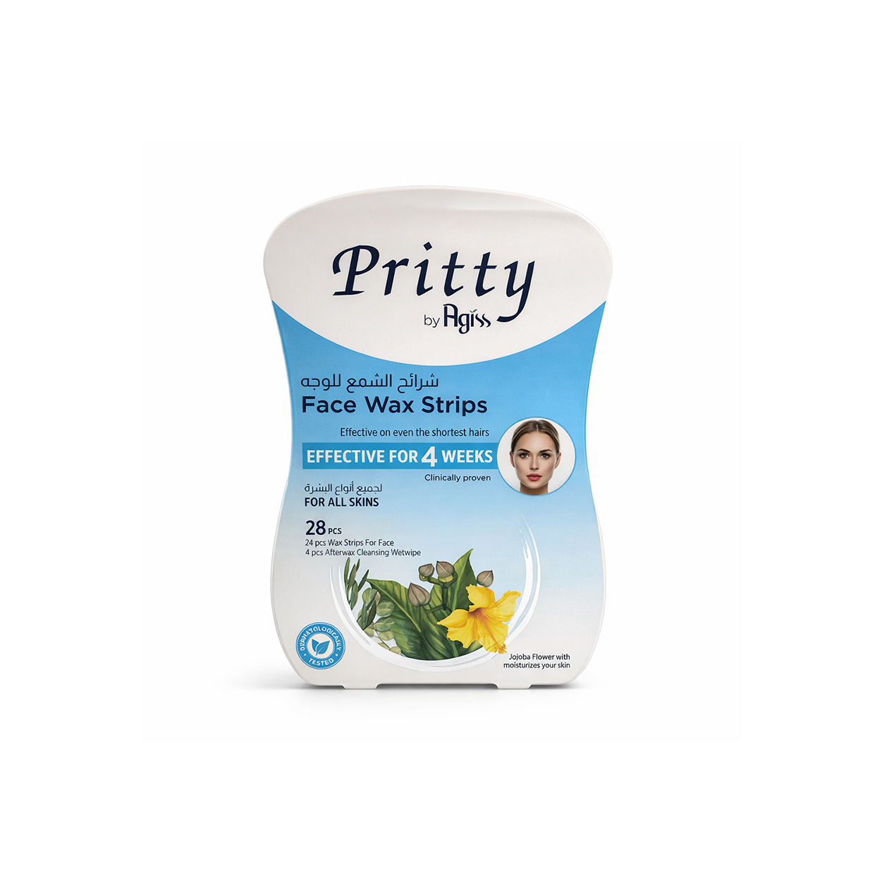 Pritty by Agiss Face Wax Strips 28 pcs facial hair removal strips for smooth skin up to 4 weeks with jojoba oil formula