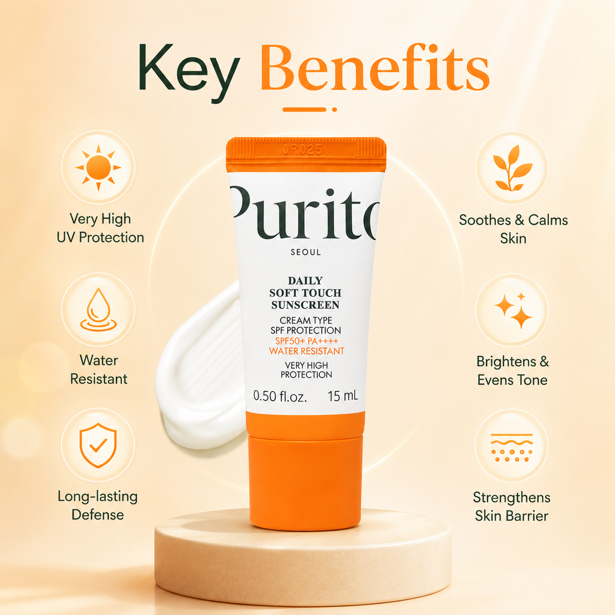 Purito Seoul Daily Soft Touch Sunscreen SPF50+ PA++++ cream facial sunscreen 15ml for high UV protection
