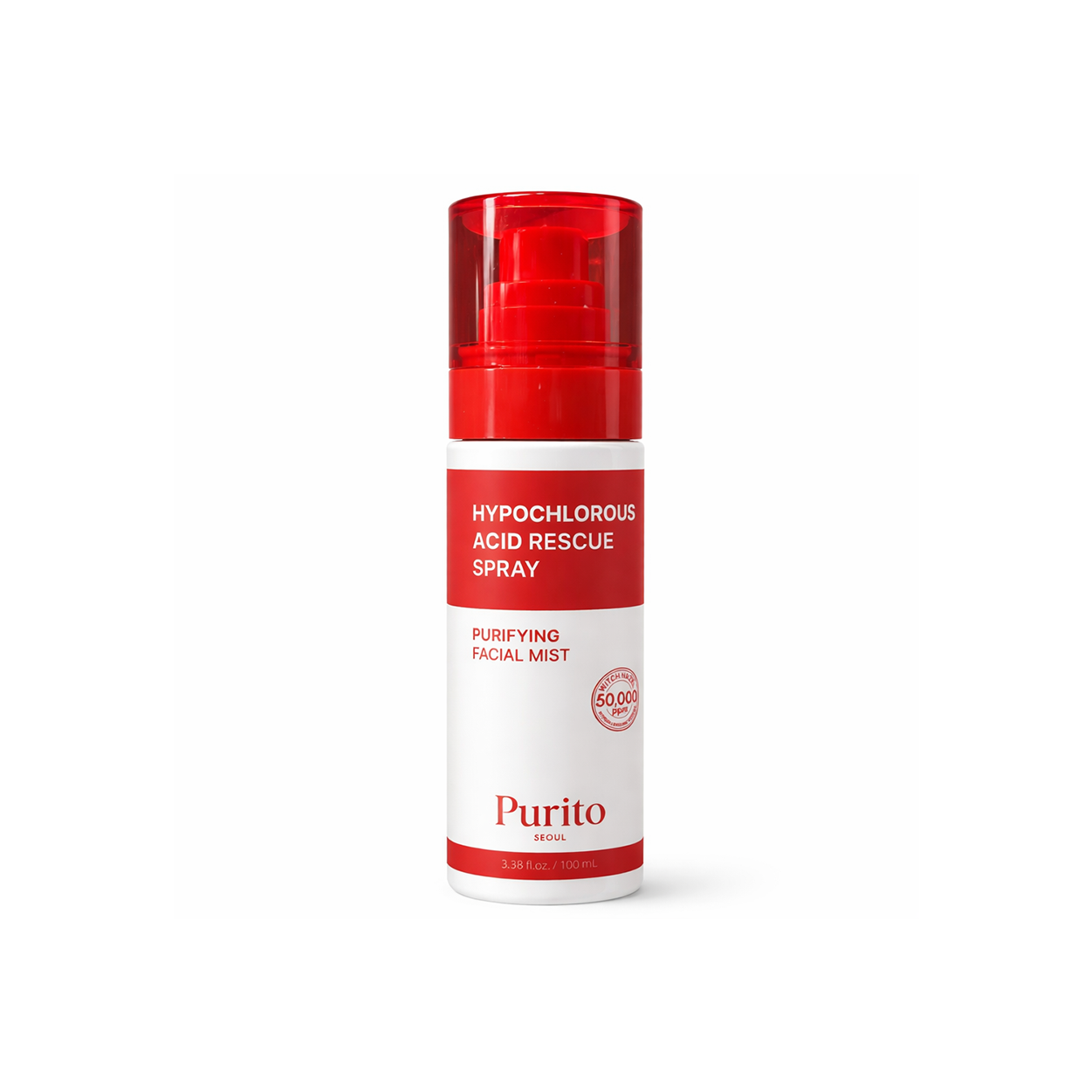 Purito Seoul Hypochlorous Acid Rescue Spray purifying facial mist 100ml bottle for calming irritated and acne-prone skin.