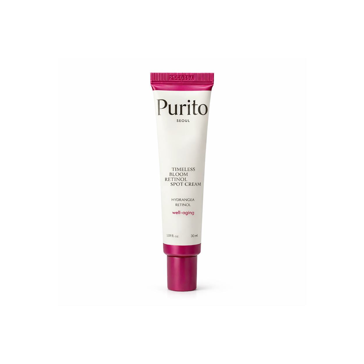 Purito Timeless Bloom Retinol Spot Cream 30ml anti-aging retinol treatment for wrinkles and dark spots skincare tube packaging