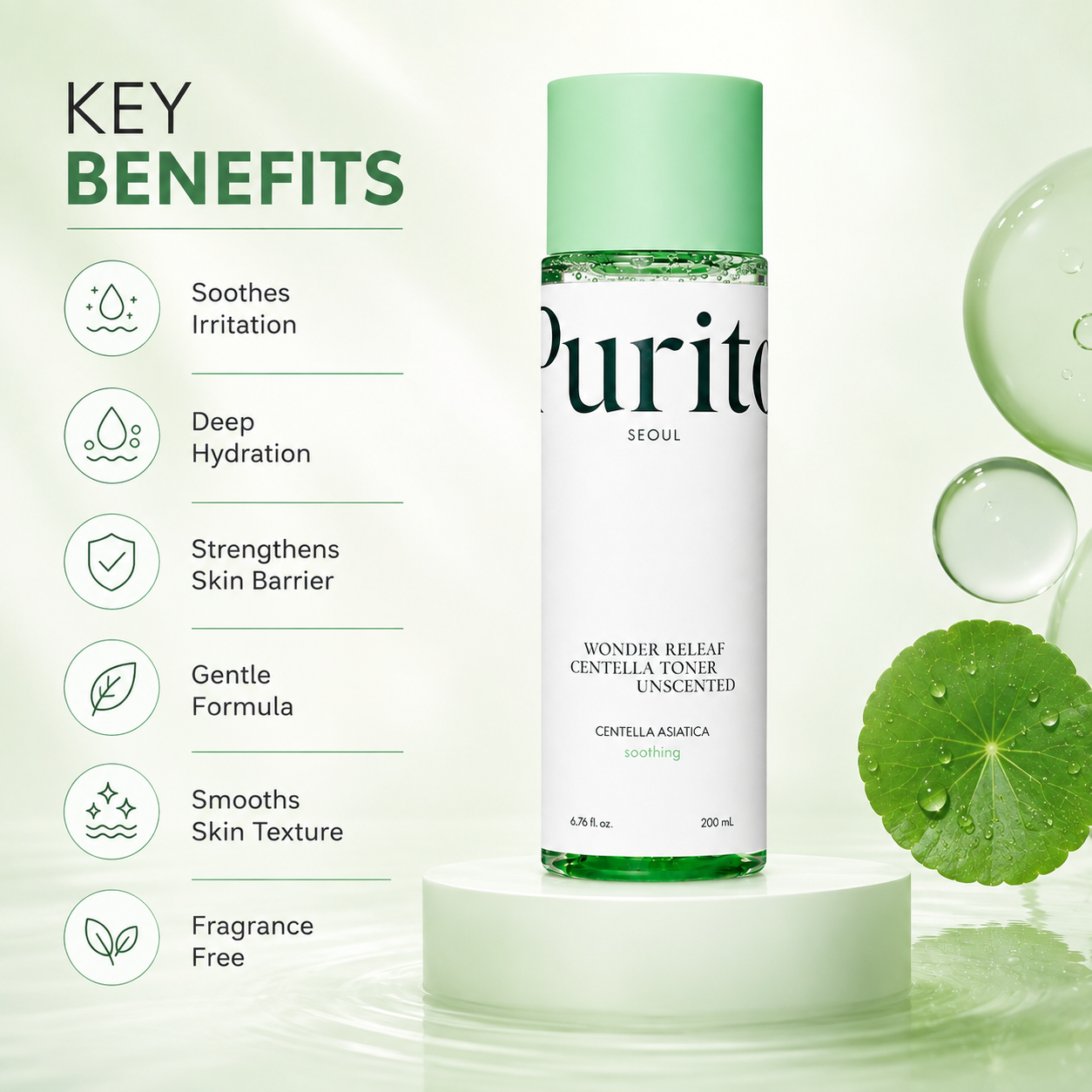 Purito Wonder Releaf Centella Toner Unscented 200ml facial toner for soothing sensitive skin and hydration