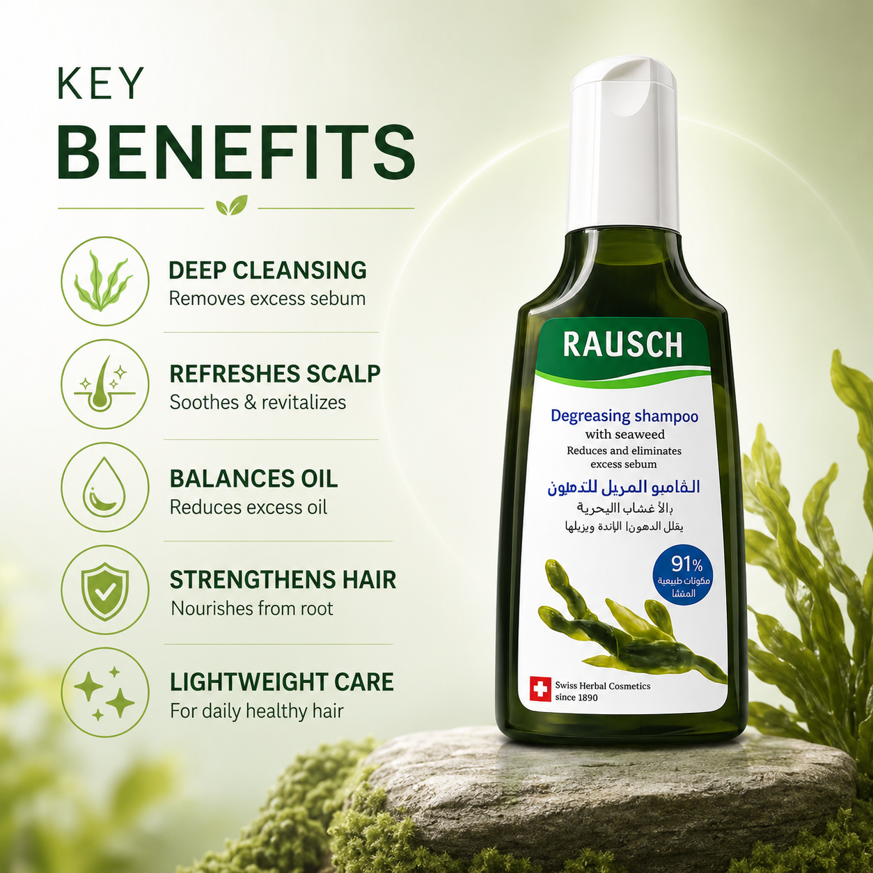 RAUSCH Degreasing Shampoo With Seaweed 200ml oily hair shampoo that helps remove excess scalp oil and maintain long-lasting freshness.