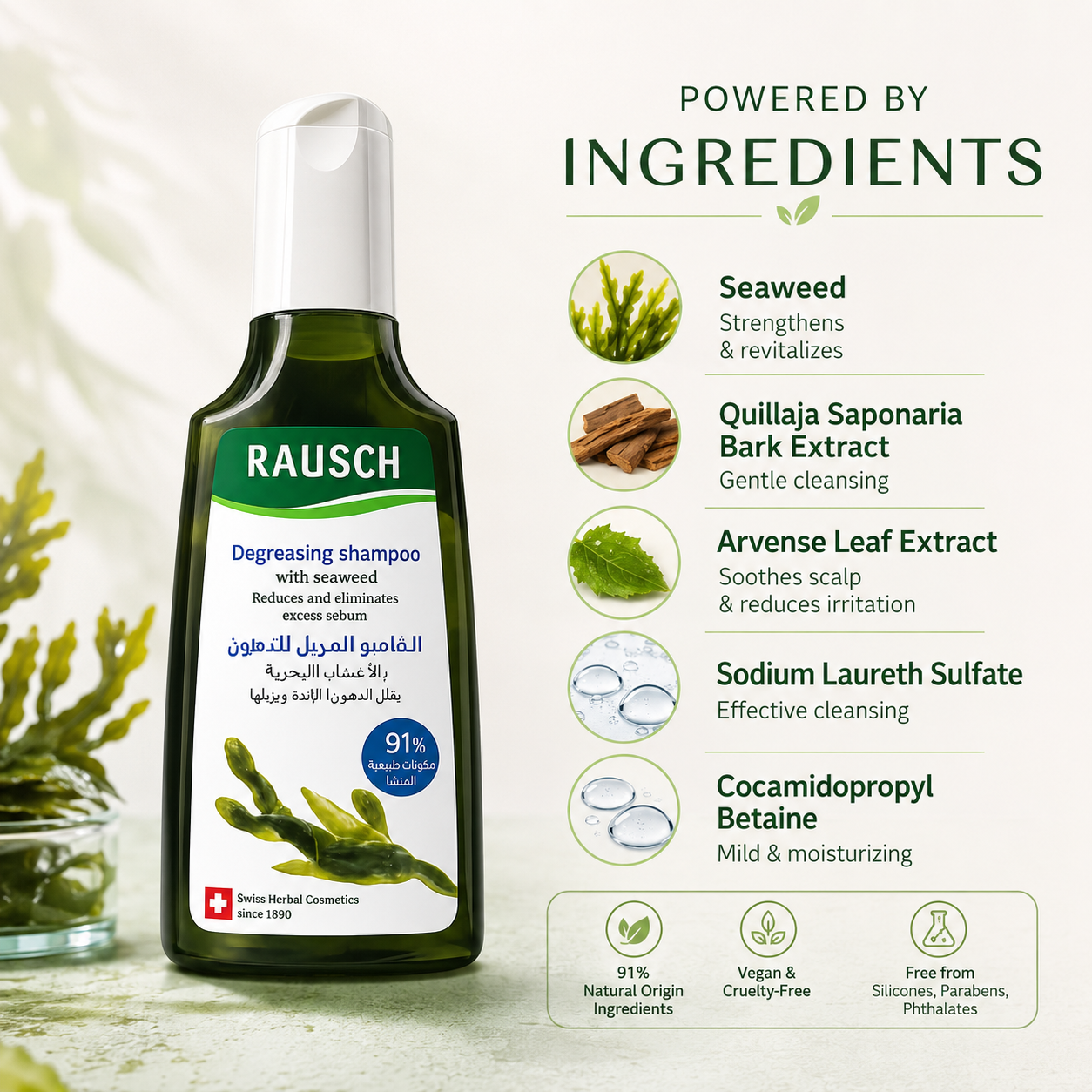 RAUSCH Degreasing Shampoo With Seaweed 200ml oily hair shampoo that helps remove excess scalp oil and maintain long-lasting freshness.