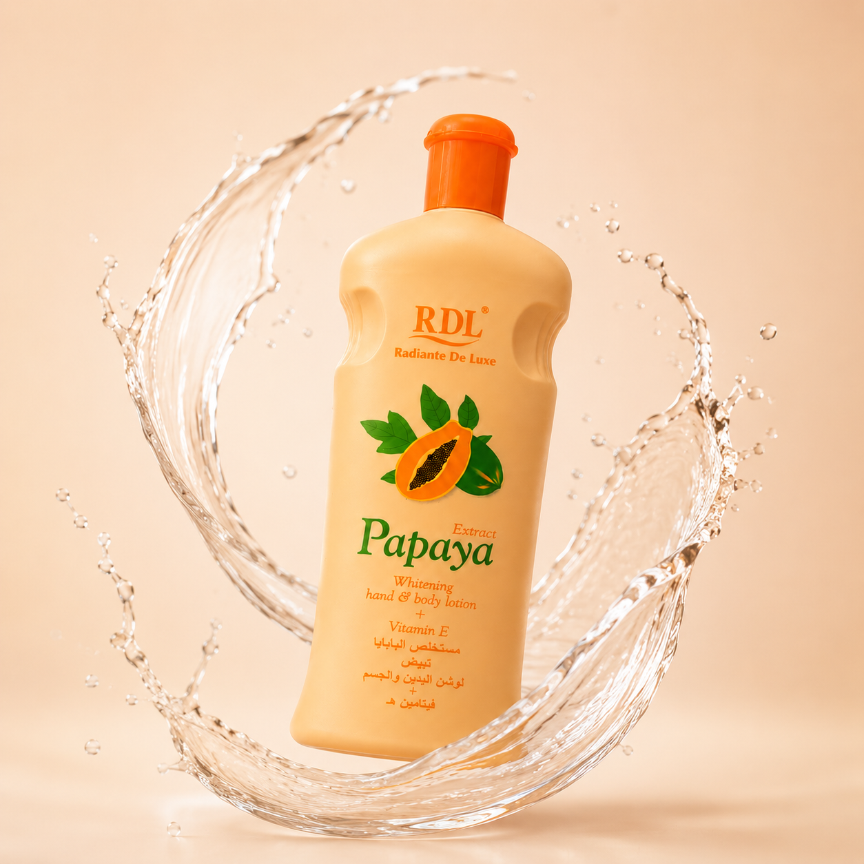 RDL Papaya Extract Whitening Hand & Body Lotion 600ml for dry and dull skin with Vitamin E hydration benefits