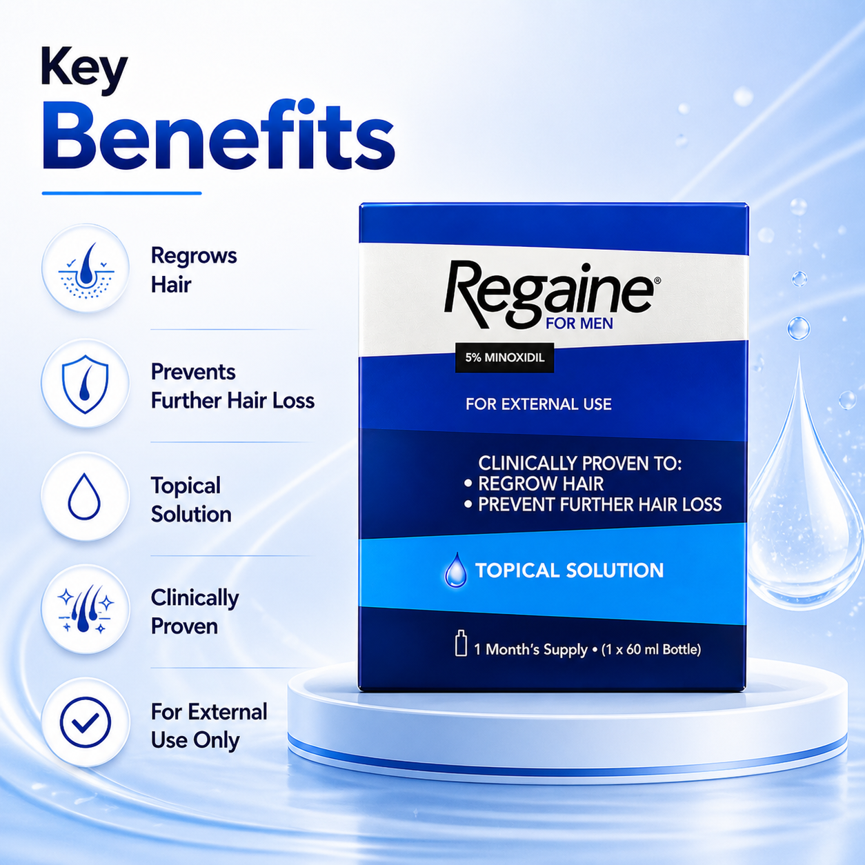 Regaine For Men 5% Minoxidil Topical Solution 60ml hair regrowth treatment helps reduce hair loss and support scalp coverage