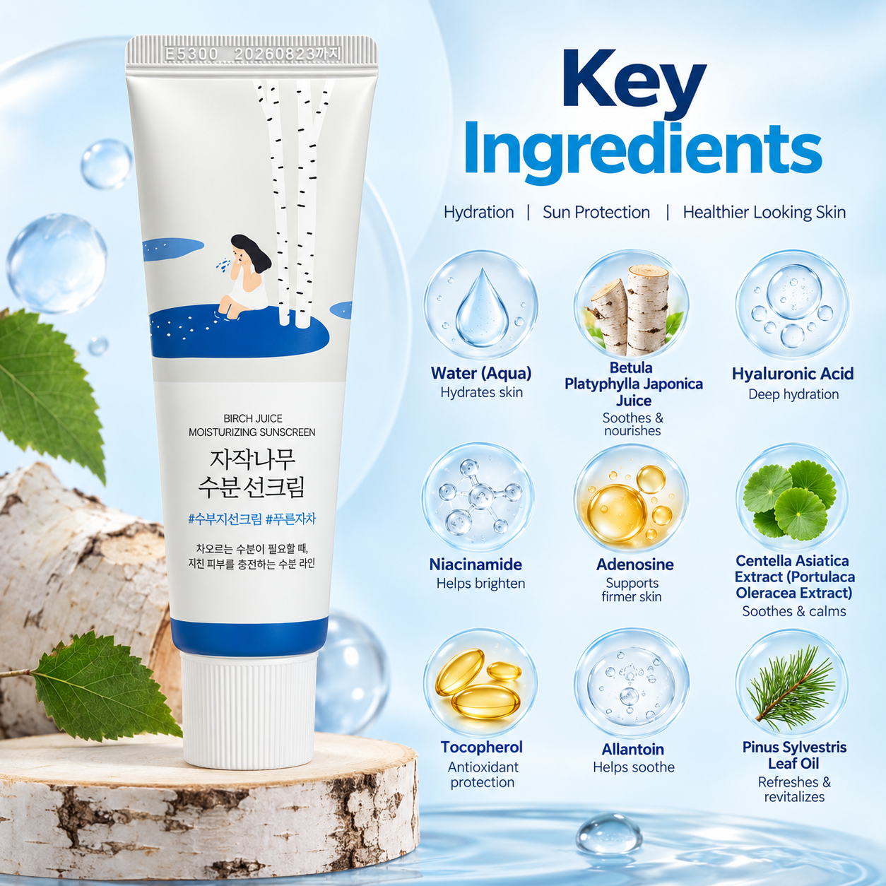 Round Lab Birch Juice Moisturizing Sunscreen SPF 50+ PA++++ For Dry & Sensitive Skin 50ml