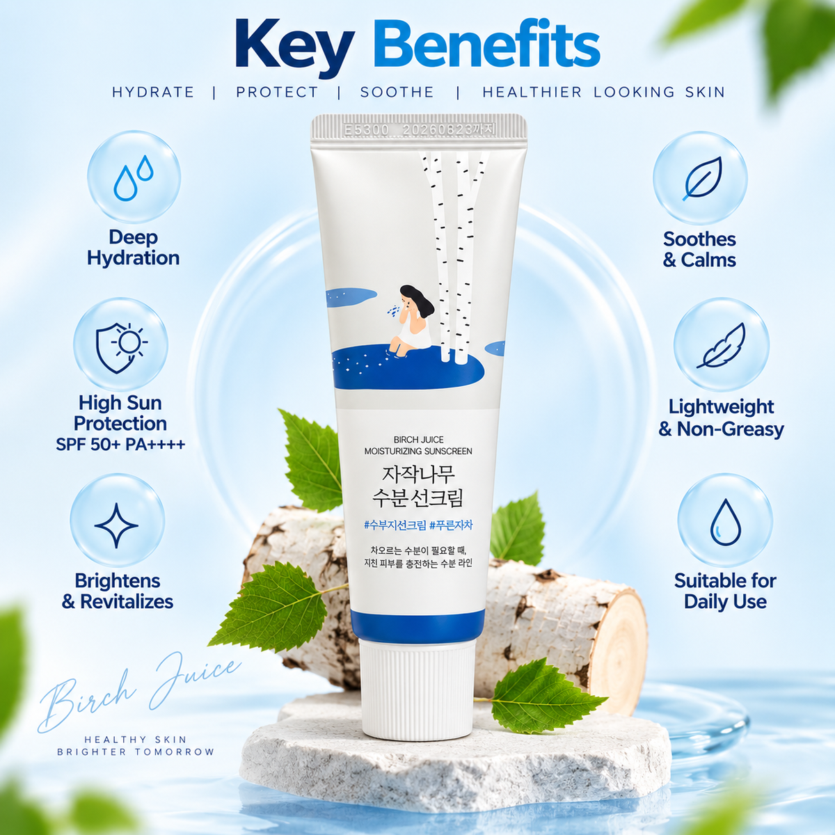 Round Lab Birch Juice Moisturizing Sunscreen SPF 50+ PA++++ For Dry & Sensitive Skin 50ml