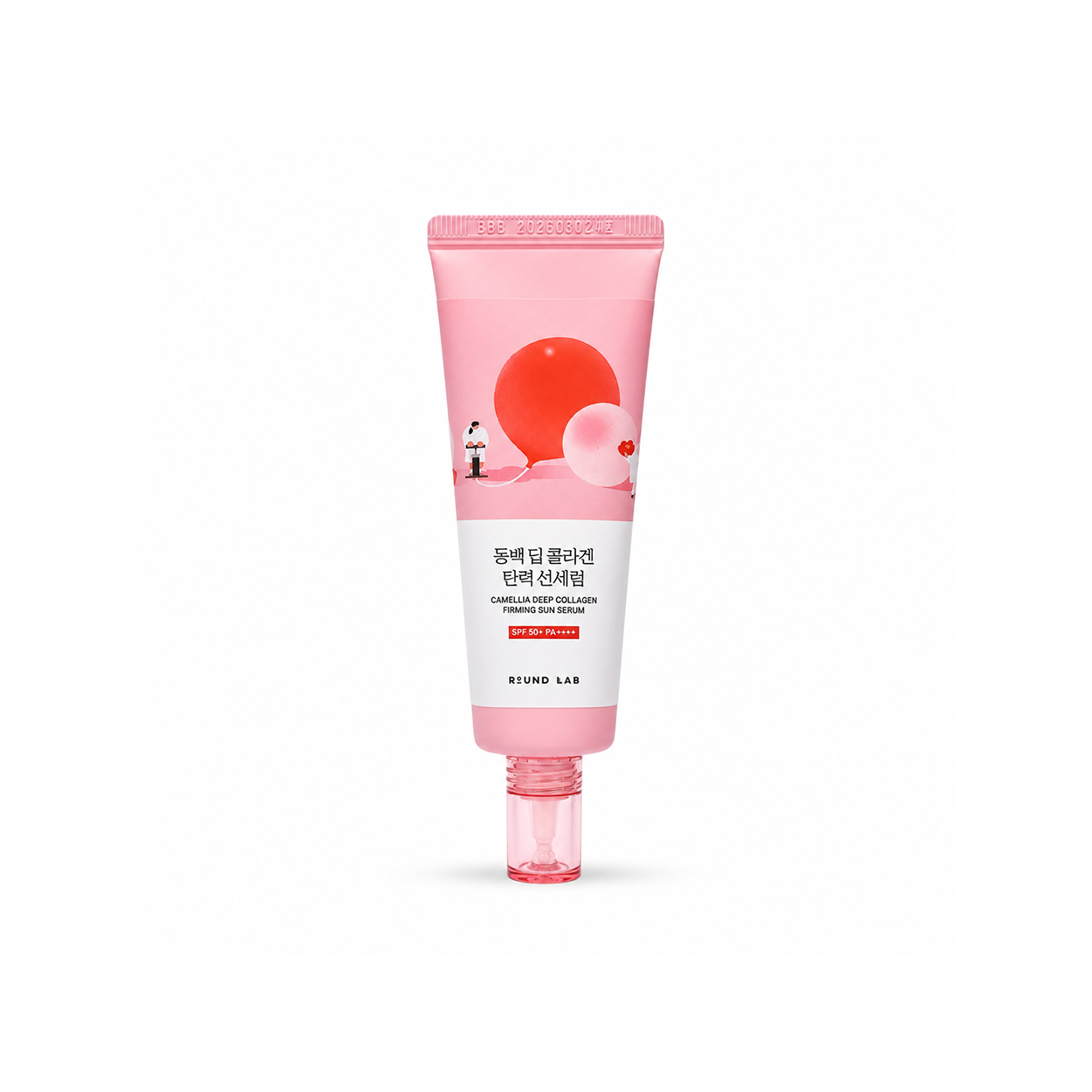 ROUND LAB Camellia Deep Collagen Firming Sun Serum 50ml facial sunscreen serum for hydration and SPF 50+ UV protection