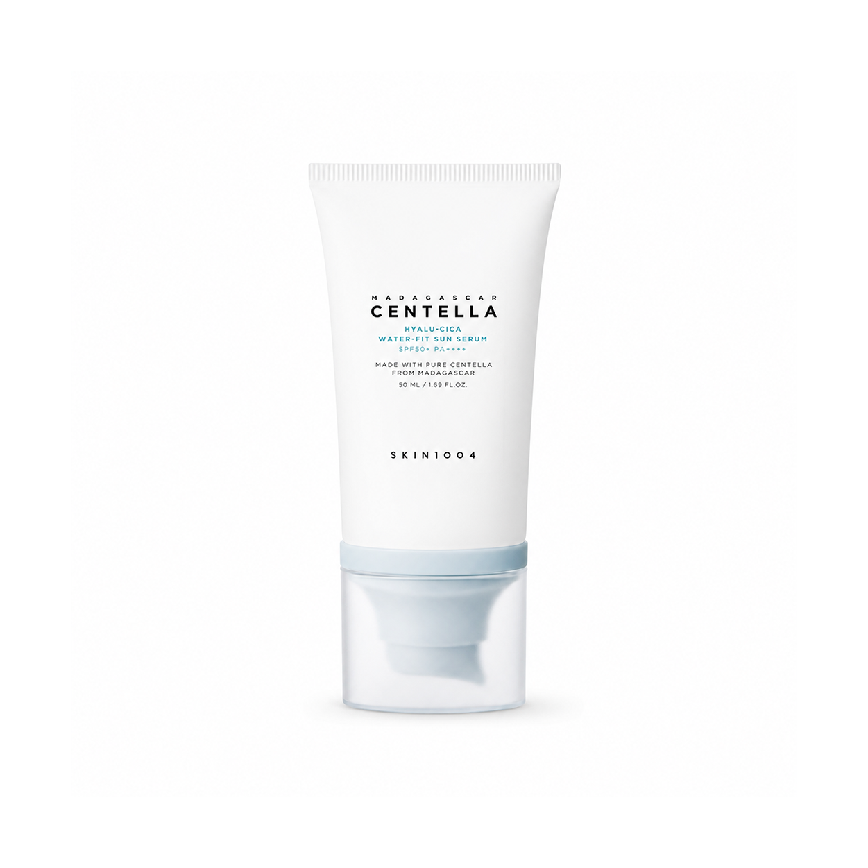 SKIN1004 Madagascar Centella Hyalu-Cica Water-Fit Sun Serum SPF50+ PA++++ sunscreen serum 50ml providing lightweight daily UV protection and hydration.